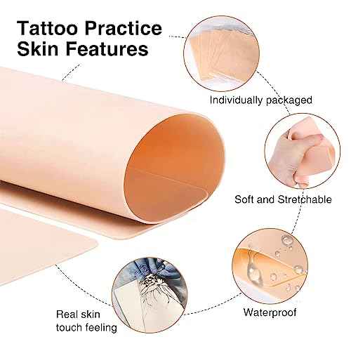 Urknall 40PCS 1.3mm Tattoo Skin Practice with Stencil Paper Fake Skins and Transfer Paper Kit Including 10PCS Fake Skins and 30PCS Stencil Papers for Tattoo Supplies