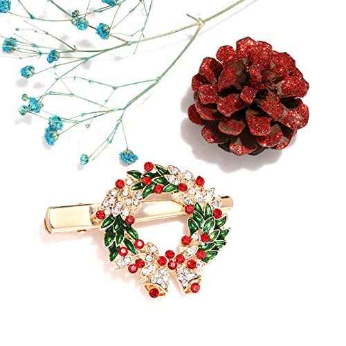 Christmas Hair Pins for Women Girls Rhinestone Crystal Snowflake Reindeer Wreath Xmas Tree Hair Clips Barrettes Accessories Festive Holiday Party Favors (Xmas tree wreath hair pins)
