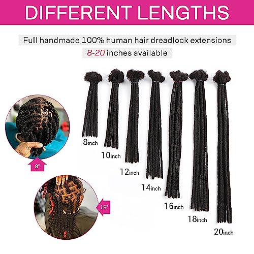 100% Loc Extensions Human Hair, 4Inch 0.8cm 60 Strands Handmade Dreadlock Extensions for Men Women Kids (#Natural Black)