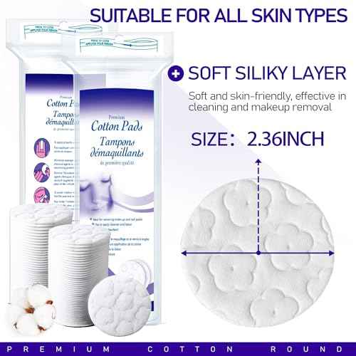 Premium Cotton Pads for Face, 300 Count Round Makeup Remover Pads, 100% Pure & Natural Organic Cotton Rounds, Lint-Free Facial Pads Cleansing Cotton (100 Count (Pack of 3))