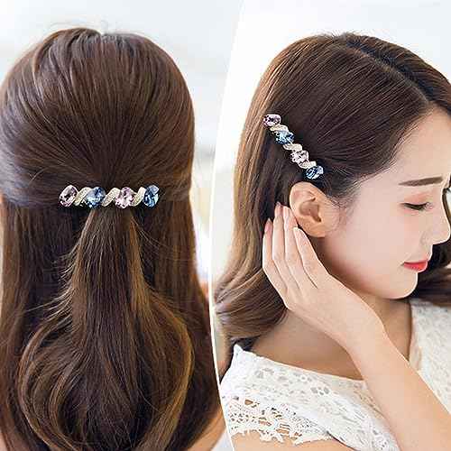 2pcs Sparkly Colored Crystal Rhinestone Hair Barrettes French Hair Clips Hairpin Hair Accessories for Women Girls (2 colors)