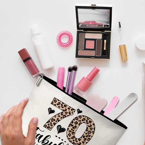GREOXG Funny 70 Year Old Makeup Bag, leopard print 70th Birthday Gifts for Woman, Happy Birthday Gifts for Mom Besties Sister Aunt Grandma-C21