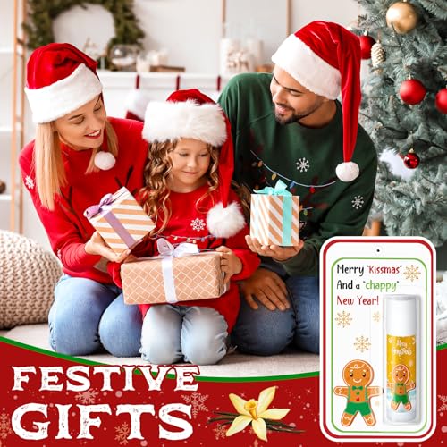 100 Pack Christmas Lip Balms Bulk Christmas Party Gifts Favors Stocking Stuffers Holiday Lip Balms Employee Staff Team Appreciation Gifts Thank You for Teacher Coworkers (Cute)
