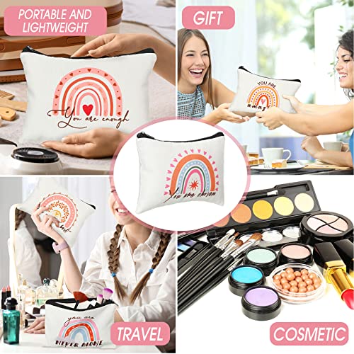Mumufy 50 Pcs Rainbow Cosmetic Bags for Women Bulk Inspirational Makeup Bags Gift with Zipper Motivational Quotes Travel Canvas Waterproof Pouch for Women Teacher Christmas Party Supplies