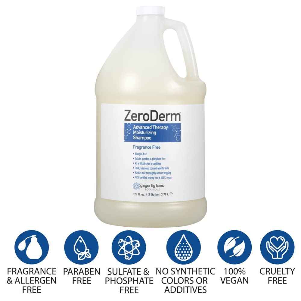 Ginger Lily Farms Botanicals ZeroDerm Advanced Therapy Moisturizing Shampoo for All Hair Types, 100% Vegan & Cruelty-Free, Fragrance Free, 1 Gallon Refill (Pack of 4)