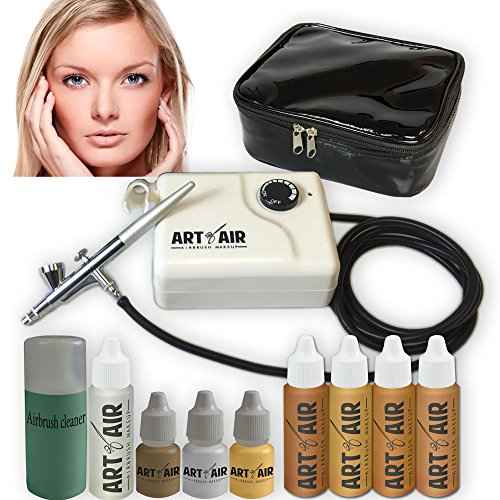 MEDIUM Complexion Professional Airbrush Cosmetic Makeup System / 4pc Foundation Set with Blush, Bronzer, Shimmer and Primer Makeup Airbrush Kit