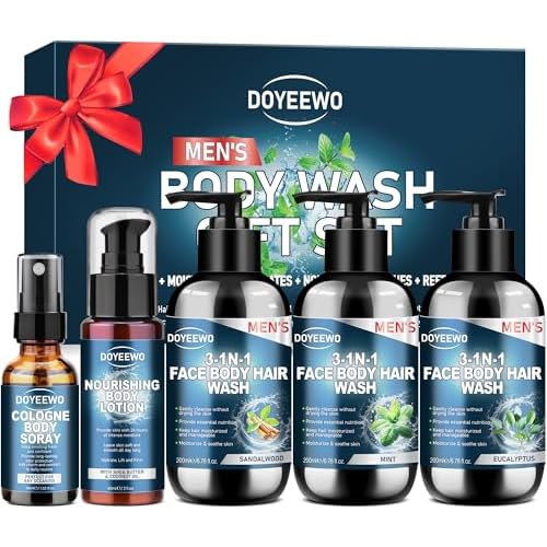 Gifts for Men,5Pcs Mens Body Wash Gift Set, Cleanses, Hydrates, Nourishes & Soothes Skin,Mens Christmas Gift Stocking Stuffers Secret Santa Gifts for Men Him Dad Boyfriend Husband Valentines Birthday