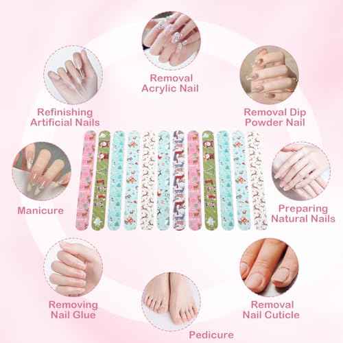 12Pcs Nail Files, Colorful Random Pattern Emery Boards for Nails, Christmas Double Sided Reusable Manicure Pedicure Tools, Fingernail Files for Women Girls Natural & Acrylic Nails