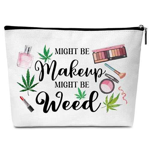 GREOXG Funny Leaf Makeup Bag, Might Be Makeup Might Be Weed Cosmetic Bag, Gift for Women Friends Girls Sisters Mom Birthday Graduation Christmas-B02