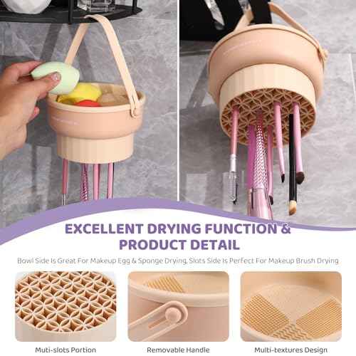 Makeup Brush Cleaner Mat 3 in 1 Silicone Makeup Brush Cleaner Bowl Cosmetic Brushes Cleaning Tool Organizer for Storage and Air Drying£¨Khkai