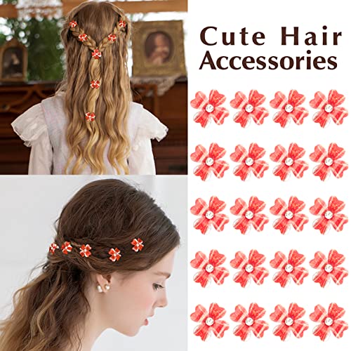 YISSION 20Pcs Mini Red Flower Hair Clips with Rhinestone Cute Hair Pins Decorative Hair Clips Wedding Hair Barrettes Bridal Hair Accessories for Girls Women