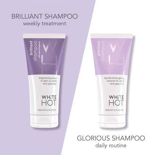 White Hot Ultimate Collection, hair care products to brighten, add gloss & shine to white and grey hair, purple shampoo, banishes yellowy tones