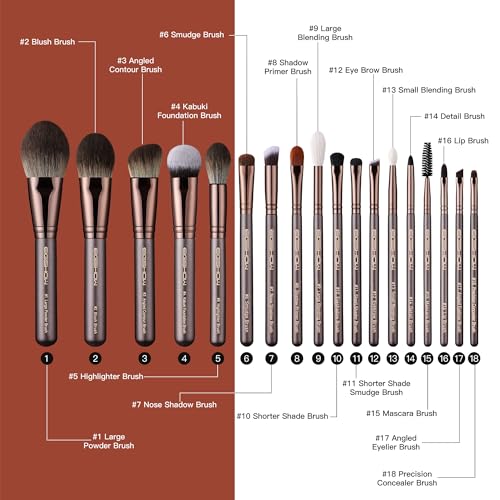Professional Makeup Brush Set, Eigshow Makeup Brushes Perfect for Foundation Face Powder Blending Blush Bronzer Eyeliner Eye Shadow Brows with Case, Best Gift for Women, Travel Kit(PRO 18pcs Coffee)