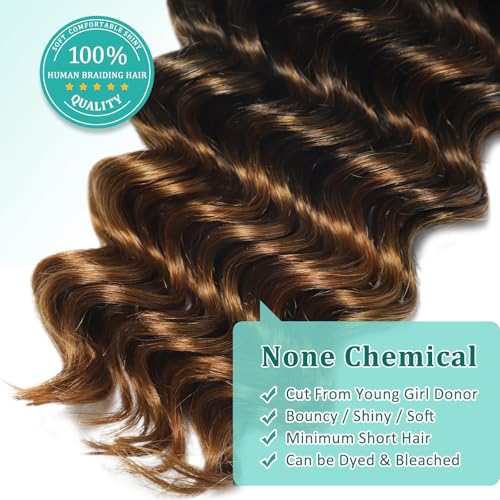 Ombre Human Braiding Hair for Boho Braids 22 Inch 120g Deep Wave Bulk Boho Human Hair for Braiding Curly Knotless Bohemian Braids 12A 100% Brazilian Virgin No Weft Extensions 3 Bundles/Pack T1B/30