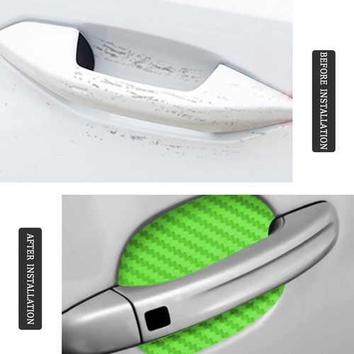 Blilo 8PCS Car Door Handle Sticker, Carbon Fiber Anti-Scratches, Universal Fit, Green/8PCS