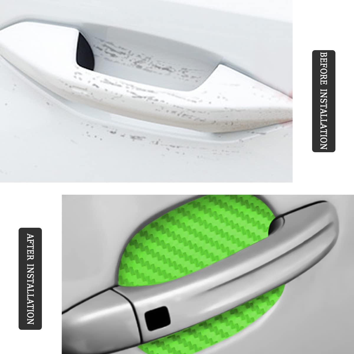 4PCS Car Door Handle Protector Sticker, Universal Carbon Fiber Anti-Scratches Auto Door Handle Protective Film, Car Door Side Paint Cover Guard Stickers Fit for Most Car Handles（Green/4PCS）