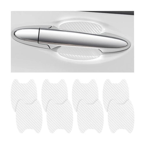 8PCS Car Door Handle Sticker, Carbon Fiber Anti-Scratches Car Door Cup Protector, Non-Marking Auto Door Handle Protective Film, Self-Adhesive Door Side Paint Protector for All Cars (White/8PCS)