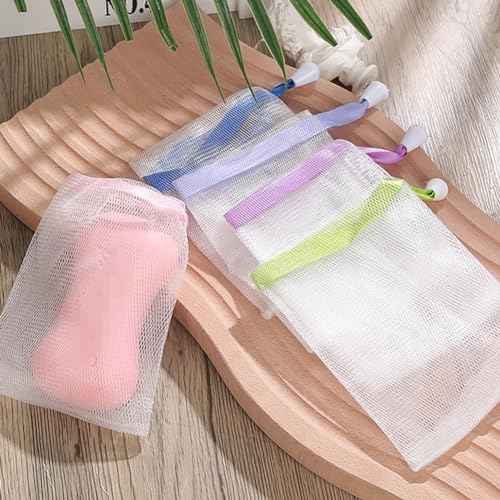 20 Pcs Exfoliating Mesh Soap Pouch Drawstring Foam Bag Soap Saver Sack Soap Foaming Net for Face Washing Color Random