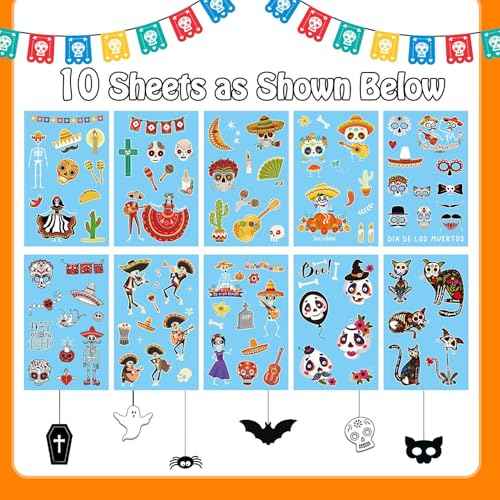 Partywind 100 Styles Luminous Day of the Dead Tattoos for Kids, Glow Halloween Day of the Dead Decorations Party Supplies Favors, Halloween Day of the Dead Costume Makeup