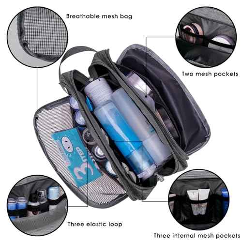 Toiletry Bag for Men Hanging Dopp Kit Water Resistant Shaving Bag Small Toiletry Bag for Traveling (Denim Grey)