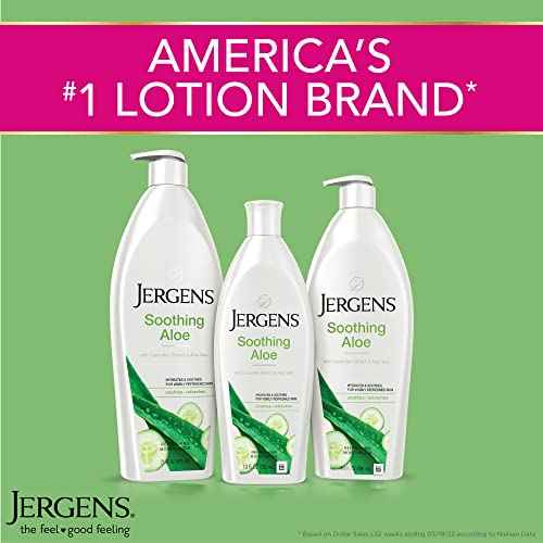 Jergens Soothing Aloe Body Lotion, Aloe Vera Body and Hand Moisturizer, Illuminating Hydralucence Blend, with Cucumber Extract, Dermatologist Tested, 21 Oz