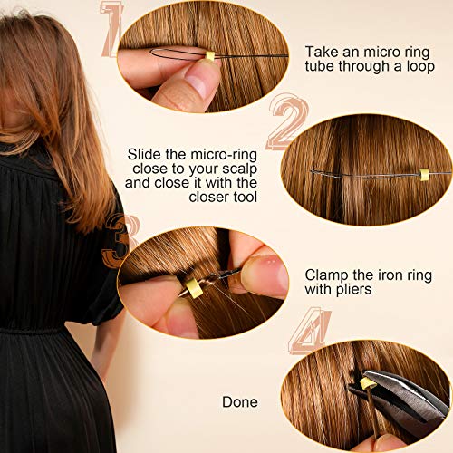 Chuangdi Hair Extension Tools Kit: 600 Silicone Lined Micro Ring Beads 1 Pliers 1 Comb 2 Hook Needle Pulling Loop 10 Curved Hair Needle 4 Alligator Clips 100 Mini Rubber Band Hand Tie Extention Tools
