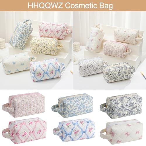 Makeup Bag Travel Cosmetic Bag for Women, Zipper Make Up Pouch, Floral Flowers Toiletry Organizer Makeup with Handle, Cosmetic Travel Cloth Bag (Pink Floral)