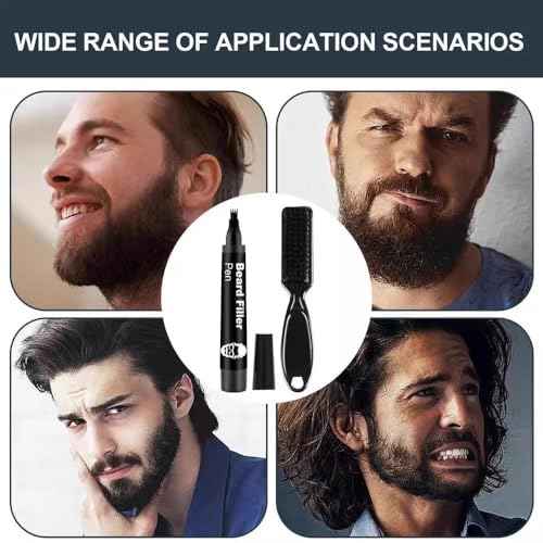 Beard Pencil Filler for Men - Water Proof Sweat Proof Long Lasting Beard Pen(With beard brush), Natural Finish for Beard,Ideal Gifts for Father Husband Boyfriends(Black)