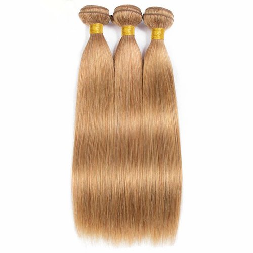Biliisyff Color #27 Bundle Honey Blonde Straight Human Hair Bundles Brazilian Grade 8A Virgin Hair Extensions 24 24 24 Inch Double Weft 27 Straight Hair Weave