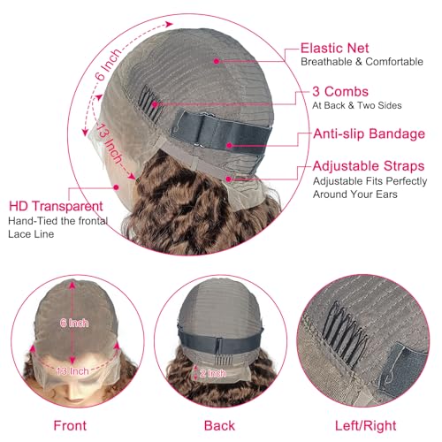 Full Brown Deep Wave Lace Front Wigs Human Hair Pre Plucked 220% Density 13x6 Chocolate Brown Curly Lace Frontal Wigs Human Hair for Women Brazilian Virgin Hair 22inch