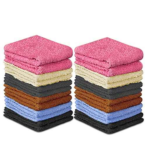 100% Cotton Washcloth Set 24 Packs ? Soft, Absorbent Face Towels for Bathroom & Gym Use ? Reusable, Durable & Machine Washable Wash Cloths - Multi-Color, 12x12 Inches