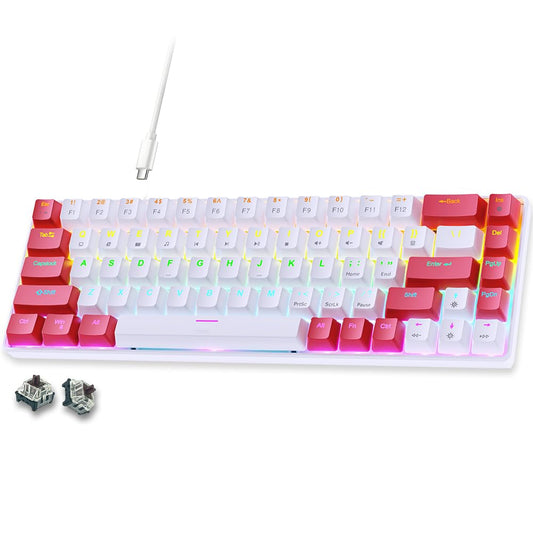 abucow 60% Wired Mechanical Keyboard – 68-Key Compact Layout, Full Anti-Ghosting, Brown Switch Swappable Red White Keycaps, for Windows/Mac