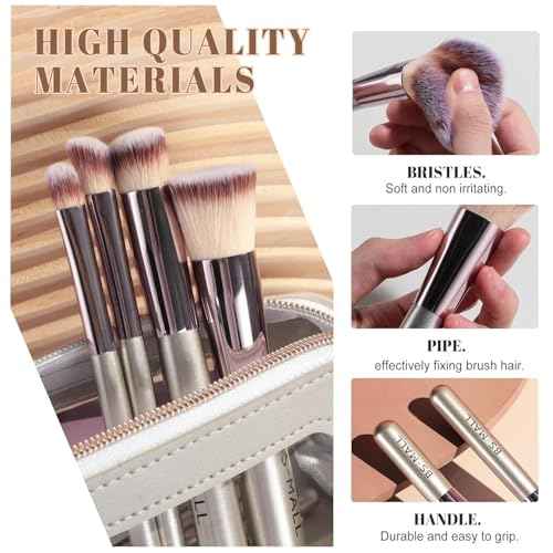 Travel Makeup Brush Set BS-MALL 14 Pcs with 1 Pcs Makeup Sponge ? Essential Foundation Powder Concealers, Eye Shadows, Blush Makeup Brushes with Travel Makeup Case (Champagne)