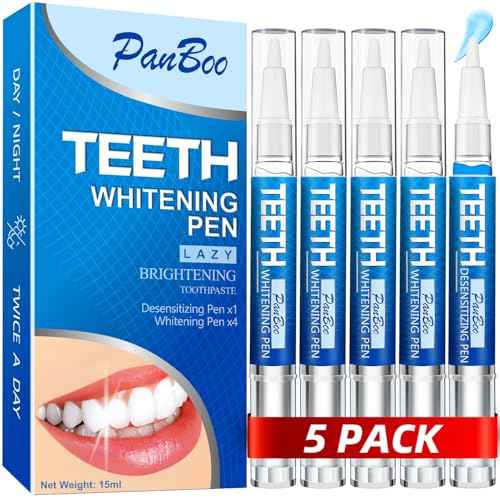 Teeth Whitening Pen 4+1(5 Pack), 70+ Treatments, Use Twice a Day Up to 1-6 Shade Whiter in 1-2 Weeks, 4 Whitening Pens plus 1 Desensitizing Pen, Effective, Painless and Enamel Safe Teeth Whitening Gel