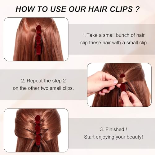 6 Pcs Braid Hair Clips for Women Girls (Red+Black+Brown)