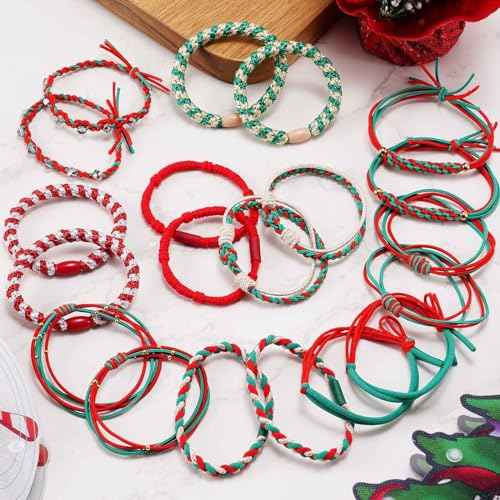 20 Pcs Christmas Hair Accessories: 10 Styles Cute Boho Hair Tie Bracelets for Thin and Thick Hair/Pony Tails, No Damage Elastics