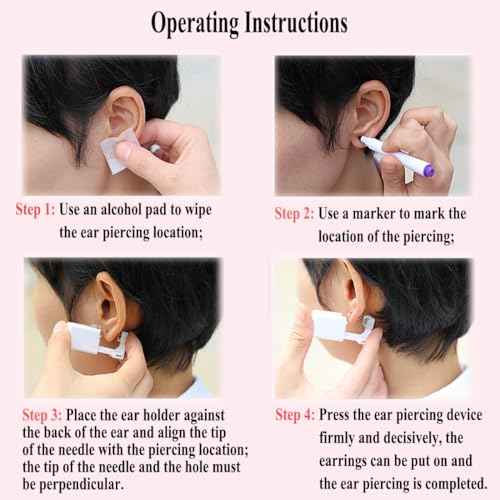 Ear Piercing Kit Disposable Ear Piercing Gun Kit with Sterile Multi-sized CZ Earring Studs Easy and Safe Earring Self Piercing Kit for Your Own Use at Home