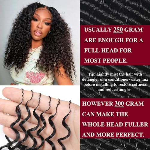 Human Crochet Hair for Black Women 22 Inch 50g Deep wave Crochet Human Hair Bundles Pre-Separated Feather Crochet Human Hair Deep Wavy Invisible Crochet Hair Extensions 40 Strands Natural Black