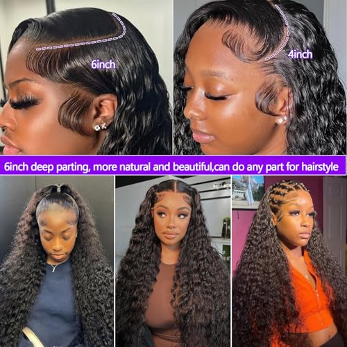 Lemoda 13x6 Water Wave Lace Front Wigs Human Hair 22 inch HD Lace Brazilian 15A Deep Wave Frontal Wigs 180% Density 13x6 Curly Human Hair Wig with Baby Hair Glueless Water Wave Wig For Black Women