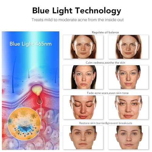 NEWKEY Blue light Therapy Mask for Face Acne, 7 Colors LED Acne Scar Spots Light Therapy Treatment with Silicone Eye Protector for Acne Prone Sensitive Skin and Blemishes Prevention,Plug-in