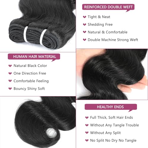 Body Wave Human Hair Bundles with Frontal (16 16 18 18+16Frontal) 12A 4 Bundles Human Hair with Closure 13x4 HD Lace Frontal 100% Unprocessed Brazilian Virgin Hair