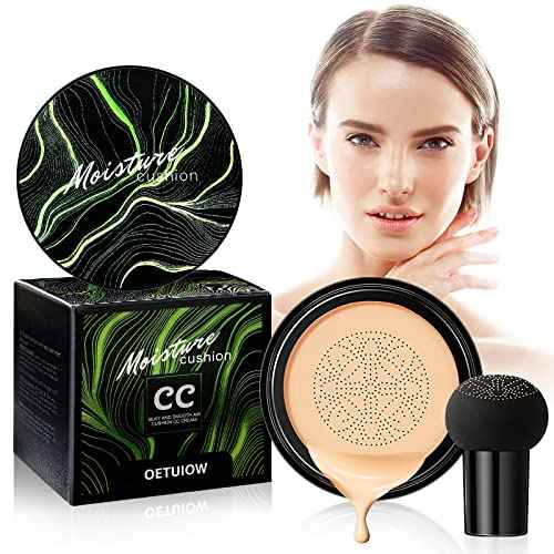 Mushroom Head Air Cushion CC Cream Strong Concealer, Moisturizing BB Cream Makeup Base Primer Even Skin Tone for All Skin Types, Face Makeup Cushion Foundation Long Lasting (Buff Beige)