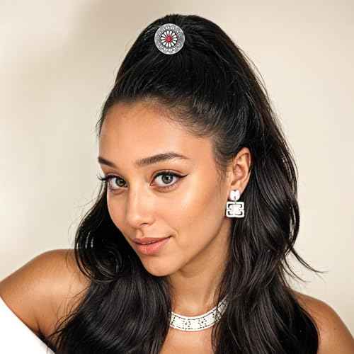 3PCS Western Style Ponytail Holders, Metal Hair Ties Bracelet, Boho Hair Clips Vintage Turquoise Concho Squash Blossom Hair Bands Elastic Hair Cuffs Hair Accessories for Women Girls