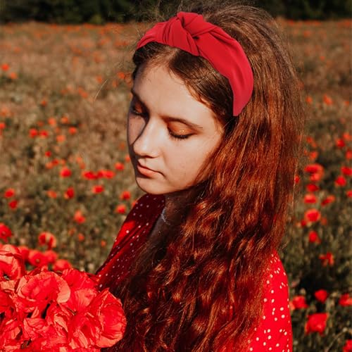Red Headband, Top Knot Headband for Women Non Slip, Halloween Knotted Headbands for Girls, Wide Head Bands Hair Accessories for Gift Christmas
