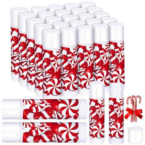 25 Pack Christmas Lip Balms Bulk Christmas Candy Peppermint Cane Scented Holiday Flavor Lip Balm Gifts Xmas Party Gifts Bulk Xmas Items Stocking Stuffers for Women Men Staff Employee (Lollipop 1)