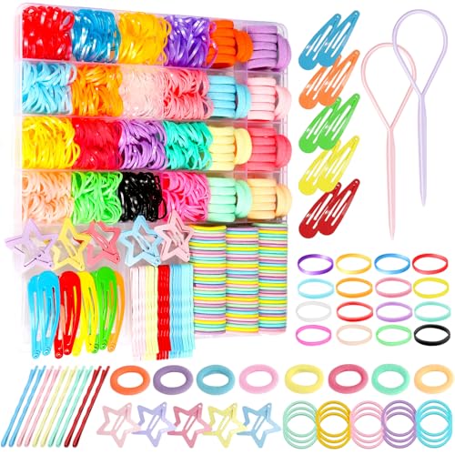 YGDZ Toddler Hair Accessories Set, 1000PCS Colorful Hair Accessories Set for Little Girls, Xmas Hair Stuff for Girls, Elastic Baby Hair Ties Kit with Hair Clips