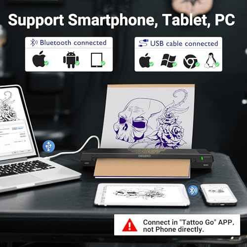 ORGBRO Tattoo Stencil Printer, X8 Thermal Tattoo Transfer Printer with 30pcs Transfer Paper, A4/A5/A6 3-in-1 Wireless Tattoo Machine for Tattoo Artists & Beginners, Compatible with Phone/Tablet/PC