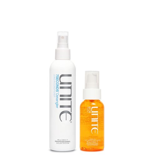 UNITE Hair – 7SECONDS Detangler & U Oil – Argan Oil – Tame Frizz, Shine, Protect UV/Heat, 8oz, 4oz