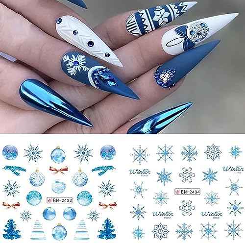 12 Sheets Christmas Nail Stickers Christmas Tree Elk Snowflake Water Transfer Nail Decals Holographic Christmas Day Nail Art Sticker Decal Nail Art Design for Women DIY Supplies Manicure Decoration