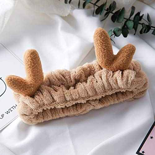 Luxshiny Bandana Headband Deer Antlers Headband, Christmas Spa Plush Reindeer Antler for Makeup Shower (Khaki) Girls s